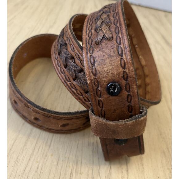 vintage TOOLED buckle belt 34 cowhide WESTERN braided RODEO brown COWBOY - Picture 15 of 15